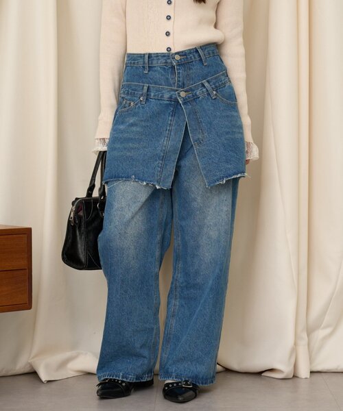 CIAOPANIC(チャオパニック)の「【neutral by ciaopanic】スカートレイヤードデニムパンツ(デニムパンツ・レディース・インディゴブルー・SMALL/LARGE/MEDIUM)」の4枚目の写真