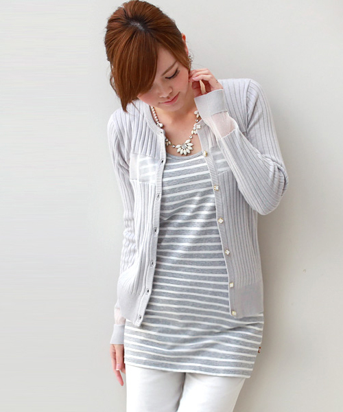 REAL CUBE(リアルキューブ)の「REAL CUBE フラワーボタン シースルー切替カーディガン(カーディガン/ボレロ・レディース・ピンク/オフホワイト/グレー/ラベンダー・38)」の10枚目の写真