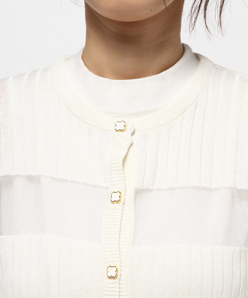 REAL CUBE(リアルキューブ)の「REAL CUBE フラワーボタン シースルー切替カーディガン(カーディガン/ボレロ・レディース・ピンク/オフホワイト/グレー/ラベンダー・38)」の8枚目の写真