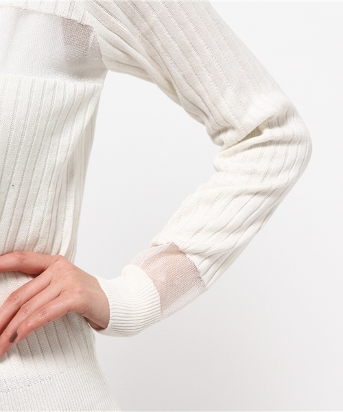 REAL CUBE(リアルキューブ)の「REAL CUBE フラワーボタン シースルー切替カーディガン(カーディガン/ボレロ・レディース・ピンク/オフホワイト/グレー/ラベンダー・38)」の7枚目の写真