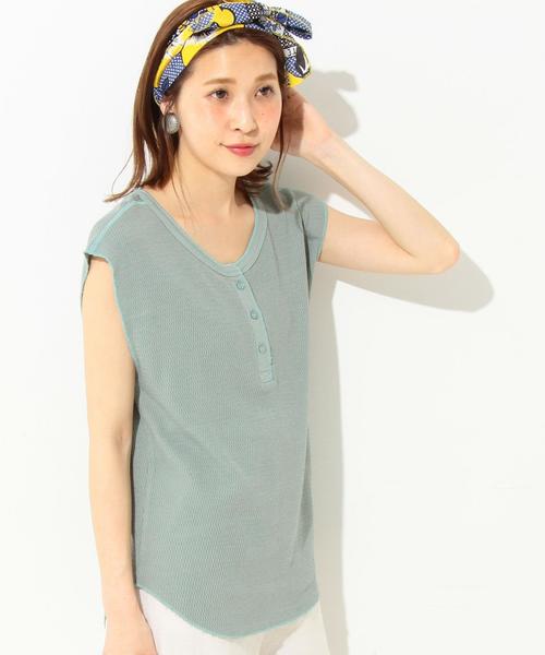 Another Edition（アナザーエディション）の「ハニカムメッシュヘンリーネックTシャツ/ AEBC　ハニカム MESH HLY T◆（Tシャツ/カットソー・レディース・オフホワイト/ブラック/オレンジ系その他/ライム・FREE）」の3枚目の写真