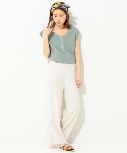 Another Edition（アナザーエディション）の「ハニカムメッシュヘンリーネックTシャツ/ AEBC　ハニカム MESH HLY T◆（Tシャツ/カットソー・レディース・オフホワイト/ブラック/オレンジ系その他/ライム・FREE）」の6枚目の写真