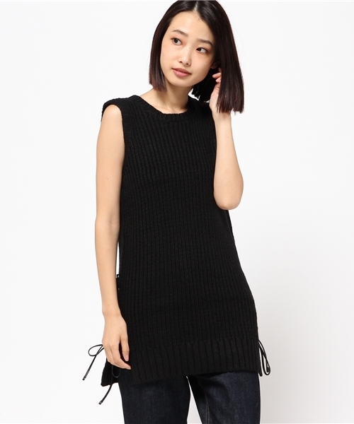 MOUSSY（マウジー）の「HL SLEEVELESS KNITTED LONG TOP（タンクトップ・レディース・ブラック系その他/ブラック・FREE）」の5枚目の写真