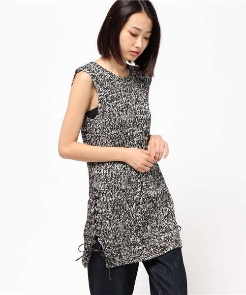 MOUSSY（マウジー）の「HL SLEEVELESS KNITTED LONG TOP（タンクトップ・レディース・ブラック系その他/ブラック・FREE）」の6枚目の写真