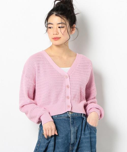 Another Edition(アナザーエディション)の「スカシVネックショートカーディガン ◆(カーディガン/ボレロ・レディース・ネイビー/オフホワイト/ライトピンク・FREE)」の3枚目の写真