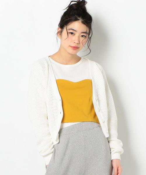 Another Edition(アナザーエディション)の「スカシVネックショートカーディガン ◆(カーディガン/ボレロ・レディース・ネイビー/オフホワイト/ライトピンク・FREE)」の2枚目の写真