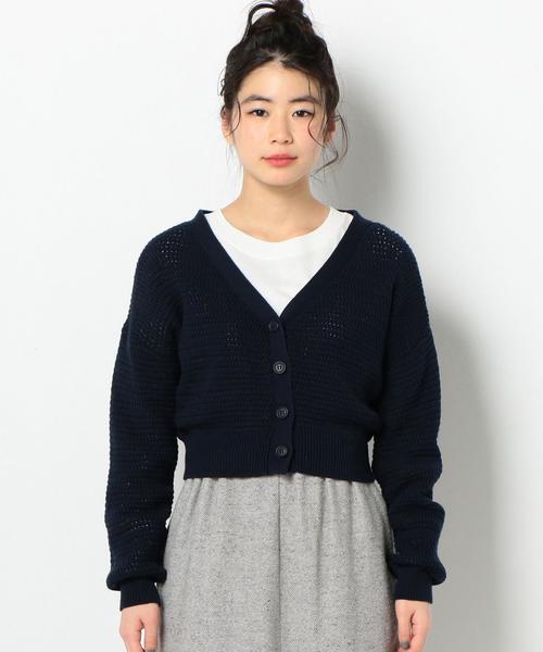 Another Edition(アナザーエディション)の「スカシVネックショートカーディガン ◆(カーディガン/ボレロ・レディース・ネイビー/オフホワイト/ライトピンク・FREE)」の13枚目の写真