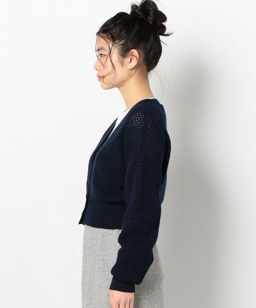 Another Edition(アナザーエディション)の「スカシVネックショートカーディガン ◆(カーディガン/ボレロ・レディース・ネイビー/オフホワイト/ライトピンク・FREE)」の14枚目の写真