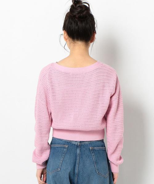 Another Edition(アナザーエディション)の「スカシVネックショートカーディガン ◆(カーディガン/ボレロ・レディース・ネイビー/オフホワイト/ライトピンク・FREE)」の9枚目の写真