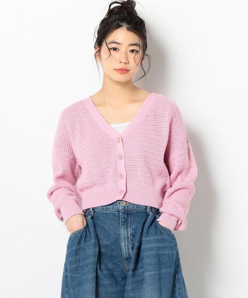 Another Edition(アナザーエディション)の「スカシVネックショートカーディガン ◆(カーディガン/ボレロ・レディース・ネイビー/オフホワイト/ライトピンク・FREE)」の11枚目の写真