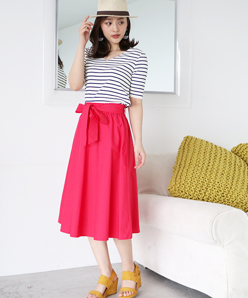 N.（N. Natural Beauty Basic）（エヌエヌナチュラルビューティーベーシック）の「◆総針ボーダーVネックニット 5分袖（ニット/セーター・レディース・ピンク系その他/クリアグリーン/ホワイト系その他・MEDIUM）」の4枚目の写真