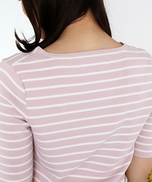 N.（N. Natural Beauty Basic）（エヌエヌナチュラルビューティーベーシック）の「◆総針ボーダーVネックニット 5分袖（ニット/セーター・レディース・ピンク系その他/クリアグリーン/ホワイト系その他・MEDIUM）」の11枚目の写真