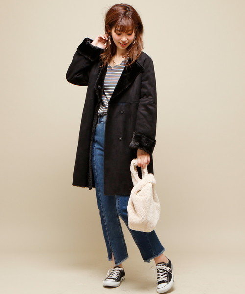 natural couture(ナチュラルクチュール)の「ムートンノーカラーコート(ムートンコート・レディース・ブラック/ベージュ/キャメル・FREE)」の8枚目の写真