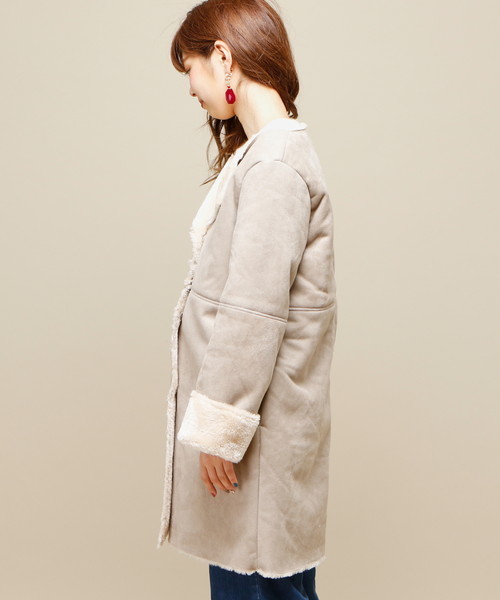 natural couture(ナチュラルクチュール)の「ムートンノーカラーコート(ムートンコート・レディース・ブラック/ベージュ/キャメル・FREE)」の19枚目の写真
