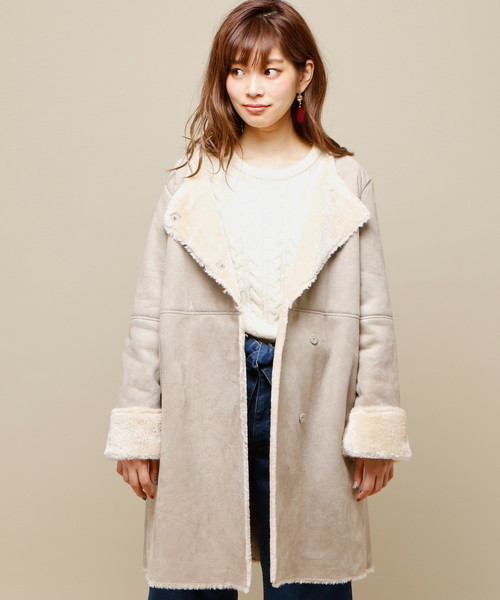 natural couture(ナチュラルクチュール)の「ムートンノーカラーコート(ムートンコート・レディース・ブラック/ベージュ/キャメル・FREE)」の10枚目の写真