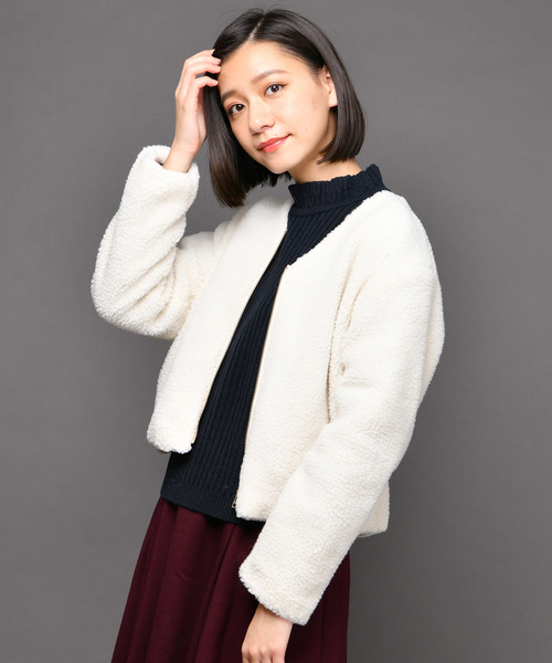 Discoat Parisien ディスコートパリシアン の ボアカーディガン ノーカラージャケット Wear