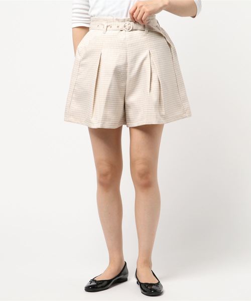 Culture Medium(カルチャーミディアム)の「先染めギンガムチェックウエストリボンショートパンツ(その他パンツ・レディース・ブラック/ベージュ/ネイビー/ピンク・FREE)」の1枚目の写真