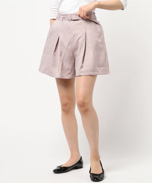 Culture Medium(カルチャーミディアム)の「先染めギンガムチェックウエストリボンショートパンツ(その他パンツ・レディース・ブラック/ベージュ/ネイビー/ピンク・FREE)」の4枚目の写真