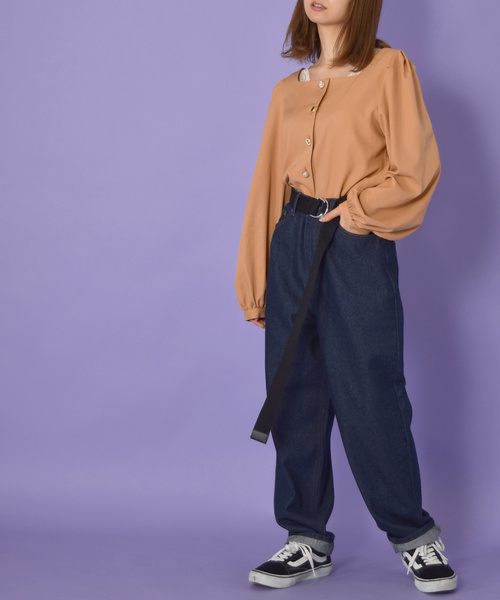 w closet（ダブルクローゼット）の「前ボタンスクエアネック長袖ブラウス_（シャツ/ブラウス・レディース・キナリ/オレンジ/ブラウン/ベージュ/コーラルピンク・FREE）」の9枚目の写真