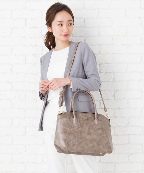 florist(フローリスト)の「【2way】【2点セット】ヴィンテージ風大きめハンドバッグ(ハンドバッグ・レディース・ブラック/ダークブラウン/ブラウン/グレー/レッド/オレンジ/イエロー・FREE)」の1枚目の写真