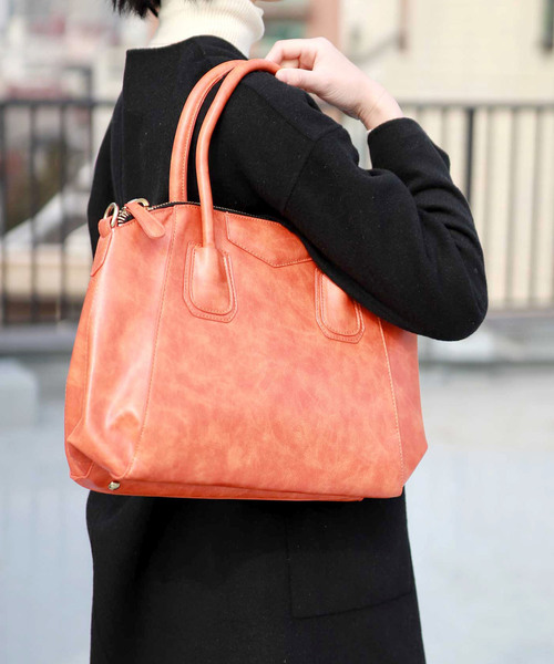 florist(フローリスト)の「【2way】【2点セット】ヴィンテージ風大きめハンドバッグ(ハンドバッグ・レディース・ブラック/ダークブラウン/ブラウン/グレー/レッド/オレンジ/イエロー・FREE)」の21枚目の写真