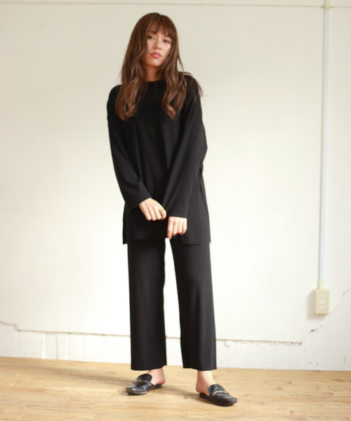 Auntie Rosa（アンティローザ）の「【Auntie Rosa】リブセットアップ（Tシャツ/カットソー・レディース・ベージュ/ブラック・FREE）」の4枚目の写真