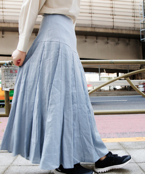 And A(アンドエー)の「And A アンドエー / ウォッシャーリネン フレア ロングマキシスカート(スカート・レディース・ブラック/ベージュ/ブルーグレー・M/S)」の3枚目の写真