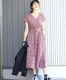 LIBERTY Vネックシャツワンピース【手洗い可能】◆