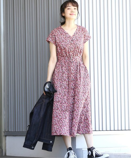 La TOTALITE(ラトータリテ)の「LIBERTY Vネックシャツワンピース【手洗い可能】◆(ワンピース・レディース・レッド/ボルドー/ピンク系その他・FREE)」の3枚目の写真