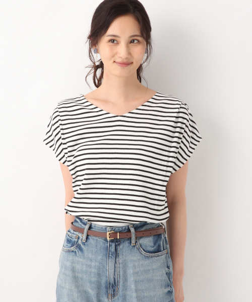 GLOBAL WORK(グローバルワーク)の「サラサラTリブフレンチプルオーバー/843100(Tシャツ/カットソー・レディース・ホワイト/ブラック/その他/グリーン系その他7・MEDIUM/LARGE)」の4枚目の写真