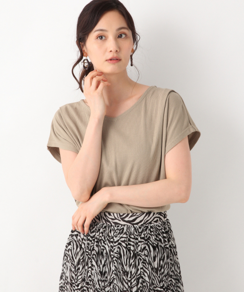 GLOBAL WORK(グローバルワーク)の「サラサラTリブフレンチプルオーバー/843100(Tシャツ/カットソー・レディース・ホワイト/ブラック/その他/グリーン系その他7・MEDIUM/LARGE)」の3枚目の写真