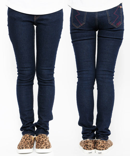 X-girl（エックスガール）の「LIGHTNING SKINNY PANTS（デニムパンツ・レディース・インディゴブルー/ライトインディゴブルー・1/0/2）」の2枚目の写真