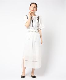 美品 エストネーション リネンカフタンワンピース 刺繍 ベルト付き 麻100% ESTNATION（エストネーション）の「ESTNATION / リネンカフタン