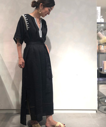 美品 エストネーション リネンカフタンワンピース 刺繍 ベルト付き 麻100% ESTNATION（エストネーション）の「ESTNATION / リネンカフタン