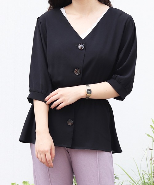 PairPair（ペアペア）の「デカボタンペプラムブラウス（シャツ/ブラウス・レディース・ブラック/ベージュ/モカ・FREE）」の11枚目の写真