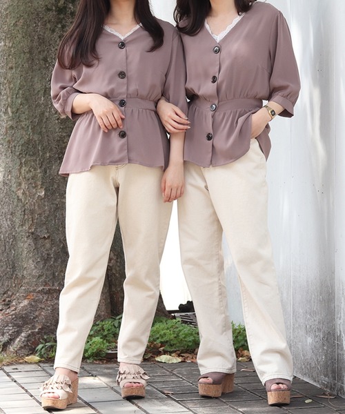 PairPair（ペアペア）の「デカボタンペプラムブラウス（シャツ/ブラウス・レディース・ブラック/ベージュ/モカ・FREE）」の14枚目の写真