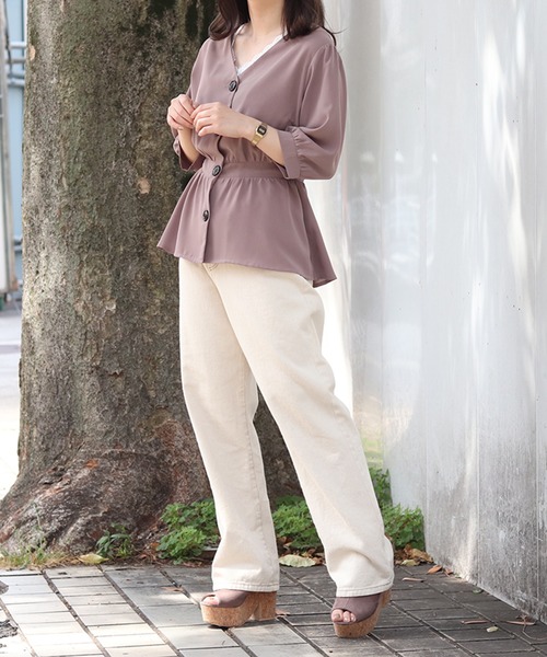 PairPair（ペアペア）の「デカボタンペプラムブラウス（シャツ/ブラウス・レディース・ブラック/ベージュ/モカ・FREE）」の15枚目の写真