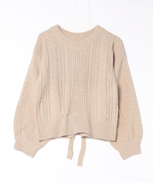 STYLEBLOCK（スタイルブロック）の「バックリボンバルキー編みケーブルニットセーター（ニット/セーター・レディース・ブラック/ベージュ/オフホワイト/モカ・M）」の4枚目の写真