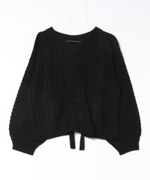 バックリボンバルキー編みケーブルニットセーター
