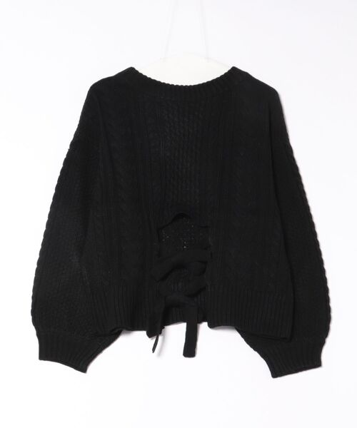 STYLEBLOCK（スタイルブロック）の「バックリボンバルキー編みケーブルニットセーター（ニット/セーター・レディース・ブラック/ベージュ/オフホワイト/モカ・M）」の6枚目の写真