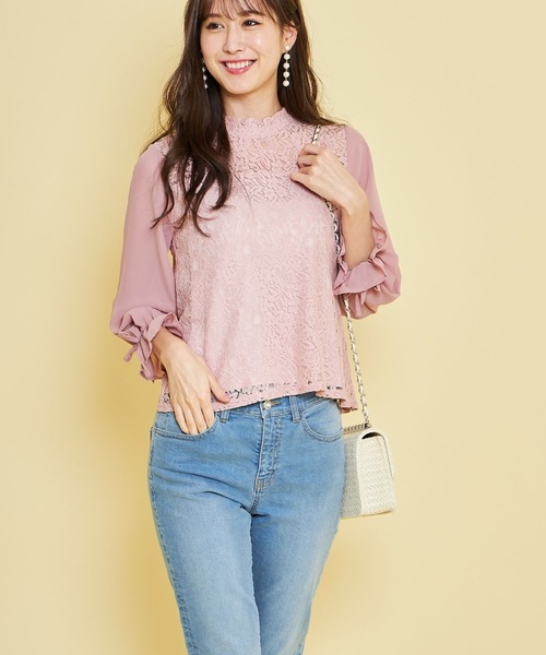 tocco closet(トッコ クローゼット)の「レース切替シフォンスリーブブラウス(シャツ/ブラウス・レディース・オフホワイト/ピンク・M)」の7枚目の写真