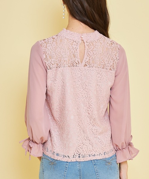 tocco closet(トッコ クローゼット)の「レース切替シフォンスリーブブラウス(シャツ/ブラウス・レディース・オフホワイト/ピンク・M)」の5枚目の写真
