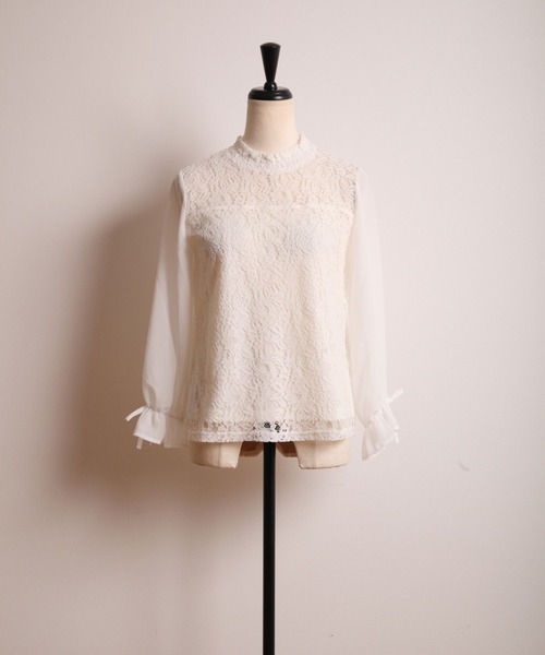 tocco closet(トッコ クローゼット)の「レース切替シフォンスリーブブラウス(シャツ/ブラウス・レディース・オフホワイト/ピンク・M)」の9枚目の写真