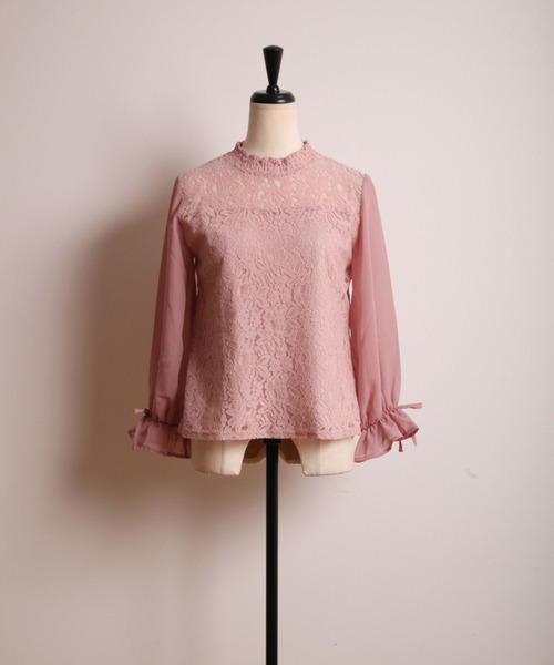 tocco closet(トッコ クローゼット)の「レース切替シフォンスリーブブラウス(シャツ/ブラウス・レディース・オフホワイト/ピンク・M)」の3枚目の写真