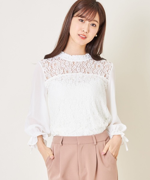 tocco closet(トッコ クローゼット)の「レース切替シフォンスリーブブラウス(シャツ/ブラウス・レディース・オフホワイト/ピンク・M)」の20枚目の写真