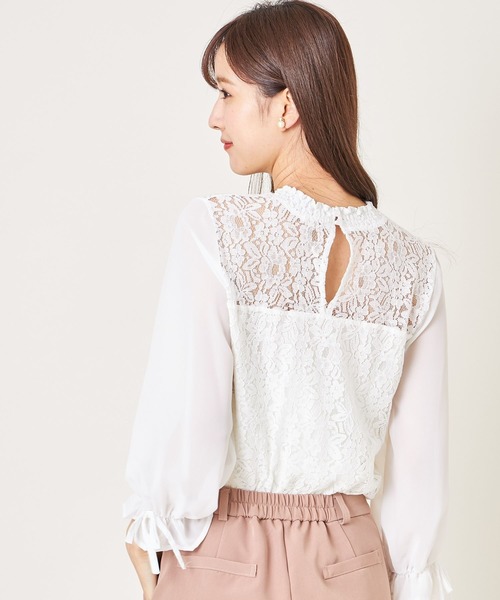 tocco closet(トッコ クローゼット)の「レース切替シフォンスリーブブラウス(シャツ/ブラウス・レディース・オフホワイト/ピンク・M)」の19枚目の写真