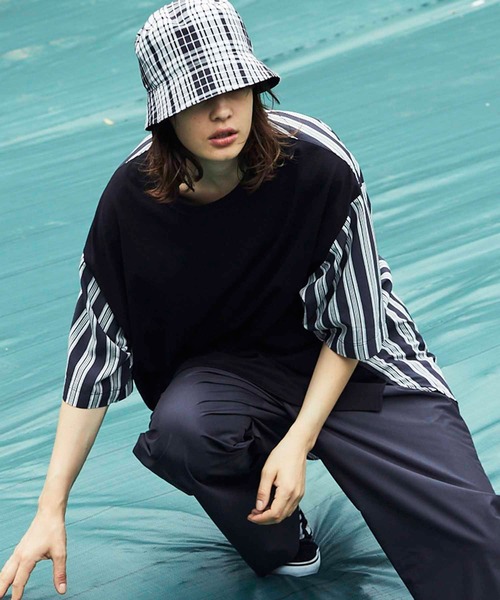 MAISON SPECIAL（メゾンスペシャル）の「《ユニセックスアイテム》ウーブンコンビプライムオーバーTシャツ【MAISON SPECIAL/メゾンスペシャル】（Tシャツ/カットソー・メンズ・ブラック/グリーン/オフホワイト/ホワイト・44/46）」の3枚目の写真