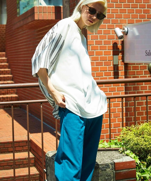 MAISON SPECIAL（メゾンスペシャル）の「《ユニセックスアイテム》ウーブンコンビプライムオーバーTシャツ【MAISON SPECIAL/メゾンスペシャル】（Tシャツ/カットソー・メンズ・ブラック/グリーン/オフホワイト/ホワイト・44/46）」の12枚目の写真