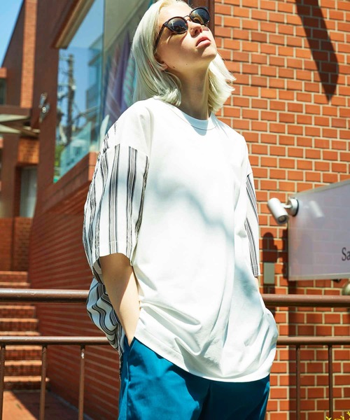 MAISON SPECIAL（メゾンスペシャル）の「《ユニセックスアイテム》ウーブンコンビプライムオーバーTシャツ【MAISON SPECIAL/メゾンスペシャル】（Tシャツ/カットソー・メンズ・ブラック/グリーン/オフホワイト/ホワイト・44/46）」の13枚目の写真