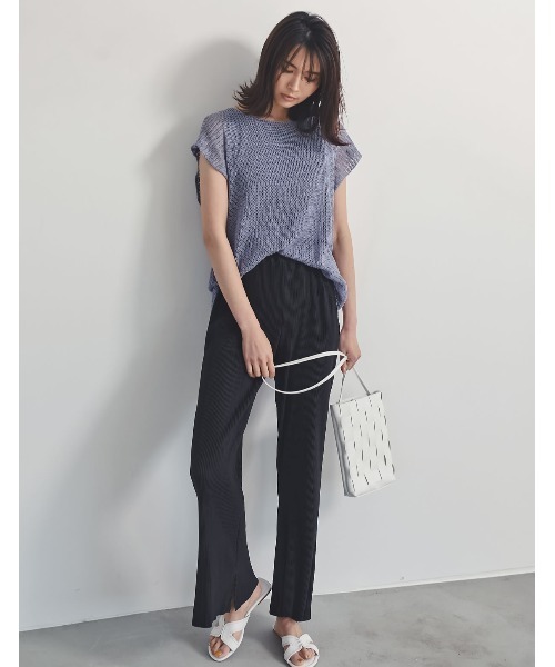 Re:EDIT(リエディ)の「楊柳マットプリーツキックフレアパンツ(その他パンツ・レディース・ブラック/パープル/ミント/ダークブルー/グレイッシュベージュ/モカ・MEDIUM/LARGE/SHORT/TALL)」の15枚目の写真